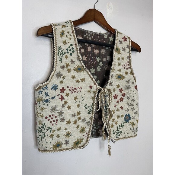 Tie Front Vest Fabric Like Floral Sleeveless top SHEIN Womens Medium Beige - Picture 2 of 7